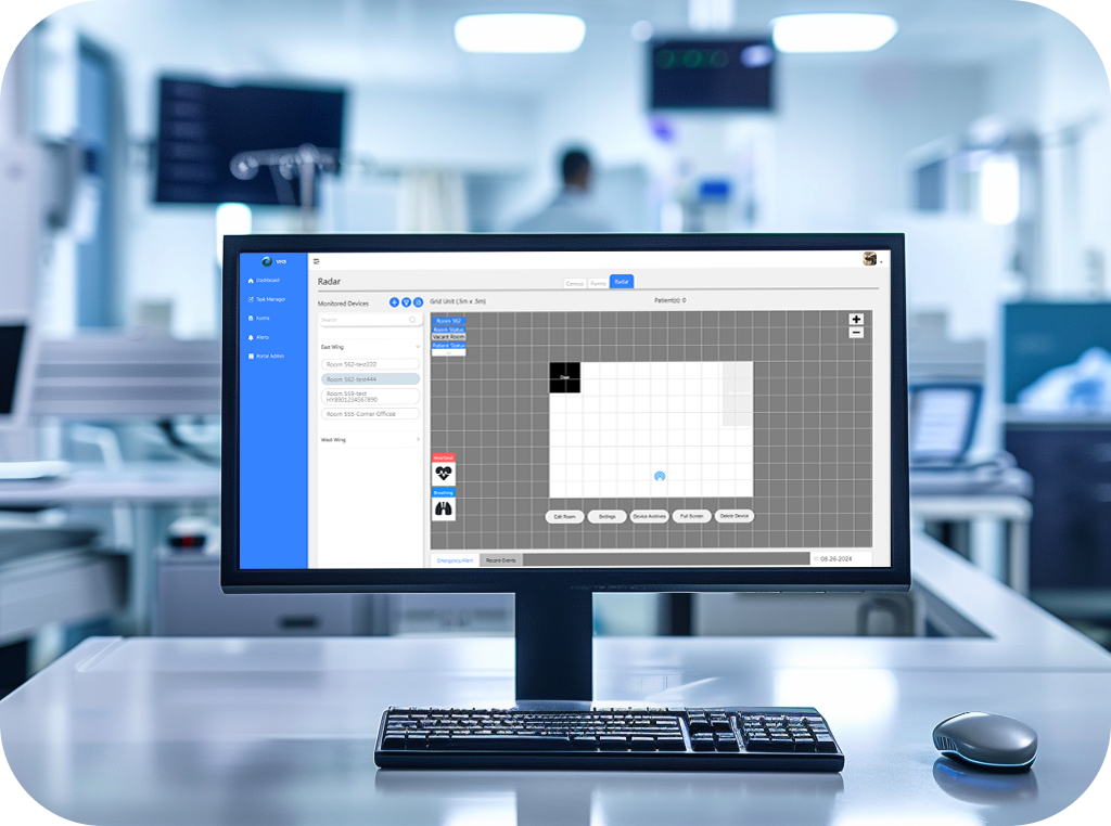 computer monitor in a hospital, showing a geographical location of a patient in the facility